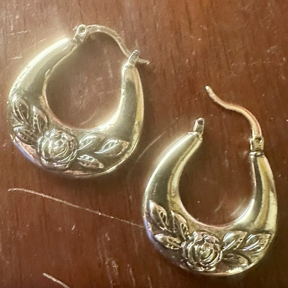 New. Rose embellished Gold/Brass 1" Huggie Hoop Earrings from Urban Outfitters - Picture 5 of 5